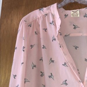 Light Pink Blouse with Bird Accents